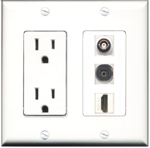RiteAV - 15 Amp Power Outlet 1 Port HDMI 1 Port Toslink 1 Port BNC Decorative Wall Plate