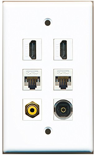 RiteAV - 2 HDMI 1 Port RCA Yellow 1 Port Toslink 2 Port Cat5e Ethernet White Wall Plate