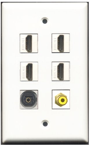 RiteAV - 4 Port HDMI 1 RCA Yellow 1 Toslink Wall Plate