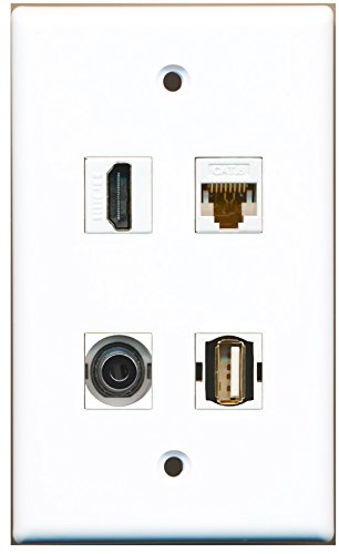 RiteAV - 1 Port HDMI 1 Port USB A-A 1 Port 3.5mm 1 Port Cat6 Ethernet White Wall Plate