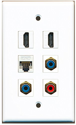 RiteAV - 2 HDMI 1 Port RCA Red 2 Port RCA Blue 1 Port Cat5e Ethernet White Wall Plate
