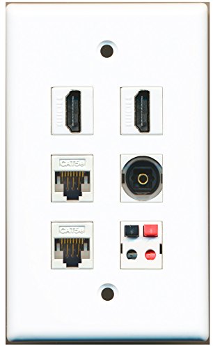 RiteAV - 2 HDMI 1 Port Toslink 2 Port Cat5e Ethernet White 1 Port Speaker Wall Plate