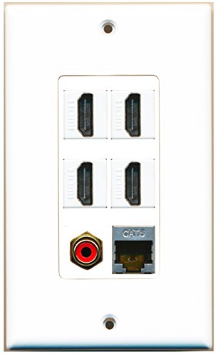 RiteAV - 4 Port HDMI 1 RCA Red 1 Shielded Cat6 Ethernet Wall Plate Decorative