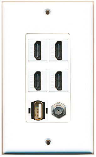 RiteAV - 4 Port HDMI 1 Coax Cable TV- F-Type 1 USB A-A Wall Plate Decorative