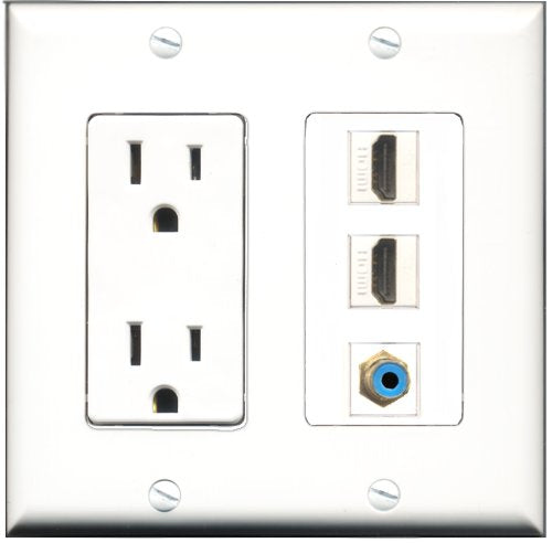 RiteAV - 15 Amp Power Outlet 2 Port HDMI 1 Port RCA Blue Decorative Wall Plate
