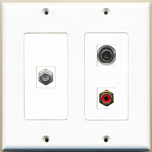RiteAV - 1 Port RCA Red 1 Port Coax Cable TV- F-Type 1 Port 3.5mm - 2 Gang Wall Plate