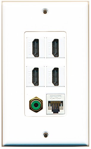 RiteAV - 4 Port HDMI 1 RCA Green 1 Cat5e Ethernet White Wall Plate Decorative
