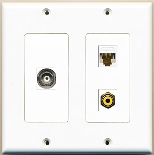 RiteAV - 1 Port RCA Yellow 1 Port BNC 1 Port Cat6 Ethernet White - 2 Gang Wall Plate
