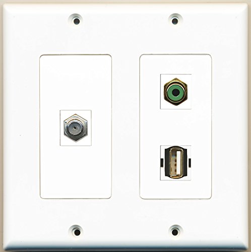 RiteAV - 1 Port RCA Green 1 Port Coax Cable TV- F-Type 1 Port USB A-A - 2 Gang Wall Plate