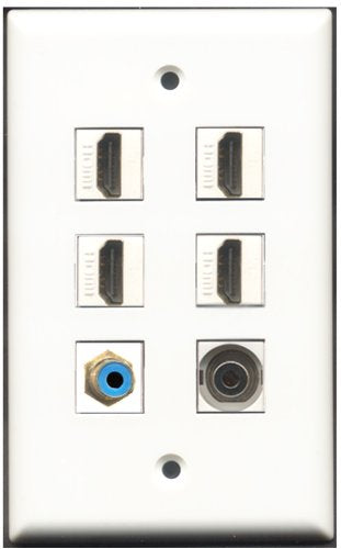 RiteAV - 4 Port HDMI 1 RCA Blue 1 3.5mm Wall Plate