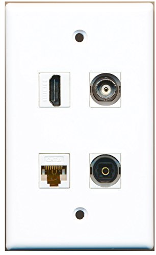 RiteAV - 1 Port HDMI 1 Port Toslink 1 Port BNC 1 Port Cat6 Ethernet White Wall Plate
