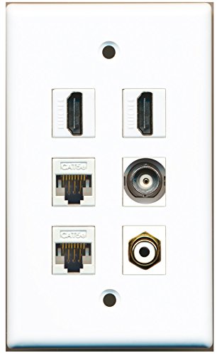 RiteAV - 2 HDMI 1 Port RCA White 1 Port BNC 2 Port Cat5e Ethernet White Wall Plate