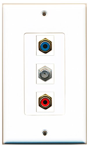 RiteAV - 1 Port RCA Red and 1 Port RCA Blue and 1 Port Coax Cable TV- F-Type Decorative Wall Plate Decorative