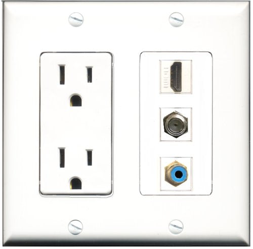 RiteAV - 15 Amp Power Outlet 1 Port HDMI 1 Port RCA Blue 1 Port Coax Decorative Wall Plate
