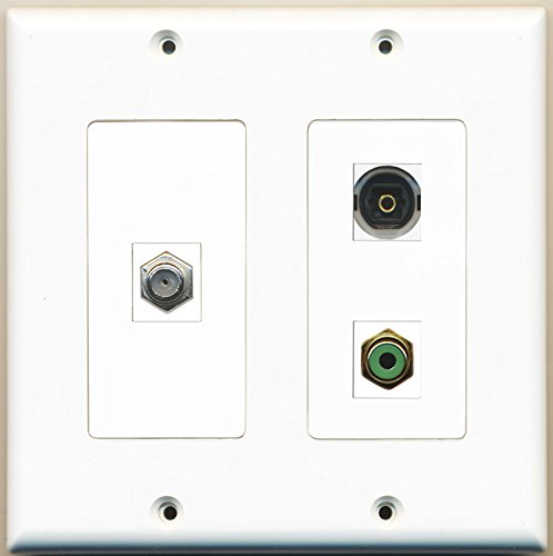 RiteAV - 1 Port RCA Green 1 Port Coax Cable TV- F-Type 1 Port Toslink - 2 Gang Wall Plate