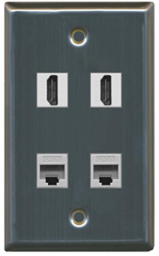 RiteAV - 2 Port HDMI 2 Port Cat6 Ethernet Wall Plate - Stainless Steel/Gray
