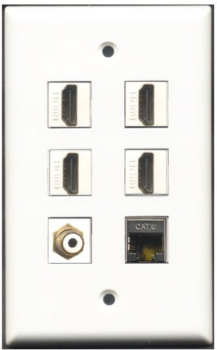 RiteAV - 4 Port HDMI 1 RCA White 1 Shielded Cat6 Ethernet Wall Plate