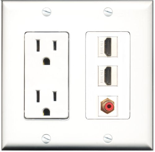 RiteAV - 15 Amp Power Outlet 2 Port HDMI 1 Port RCA Red Decorative Wall Plate