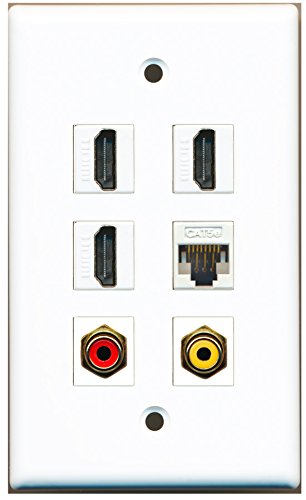 RiteAV - 3 HDMI 1 Port RCA Red 1 Port RCA Yellow 1 Port Cat5e Ethernet White Wall Plate
