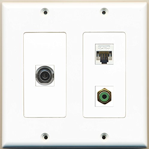 RiteAV - 1 Port RCA Green 1 Port 3.5mm 1 Port Cat5e Ethernet White - 2 Gang Wall Plate