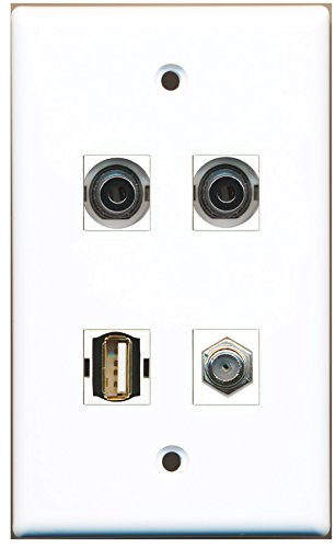 RiteAV - 1 Port Coax Cable TV- F-Type 1 Port USB A-A 2 Port 3.5mm Wall Plate