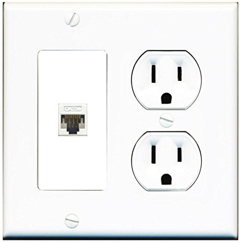 RiteAV (2 Gang Decorative) 15 Amp Round Power Outlet Cat5e Wall Plate White