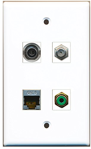 RiteAV - 1 Port RCA Green 1 Port Coax Cable TV- F-Type 1 Port Shielded Cat6 Ethernet 1 Port 3.5mm Wall Plate