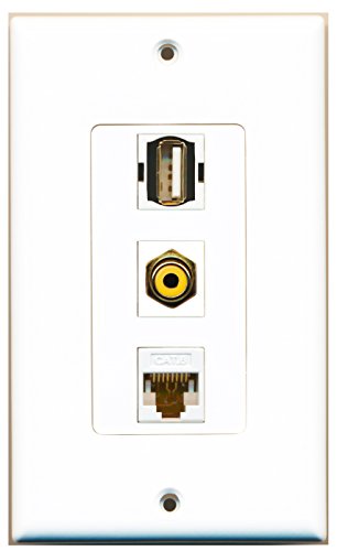 RiteAV - 1 Port RCA Yellow and 1 Port USB A-A and 1 Port Cat6 Ethernet White Decorative Wall Plate Decorative