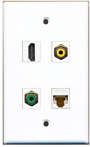 RiteAV - 1 Port HDMI 1 Port RCA Yellow 1 Port RCA Green 1 Port Cat6 Ethernet White Wall Plate