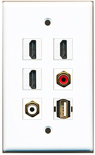 RiteAV - 3 HDMI 1 Port RCA Red 1 Port RCA White 1 Port USB A-A Wall Plate