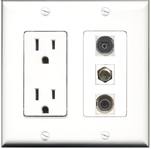 RiteAV - 15 Amp Power Outlet 1 Port Coax 1 Port Toslink 1 Port 3.5mm Decorative Wall Plate