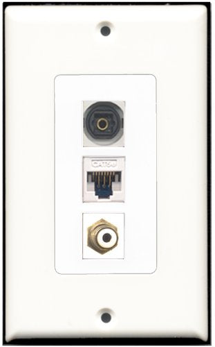 RiteAV - 1 Port RCA White 1 Toslink 1 Cat5e Ethernet White Wall Plate Decorative
