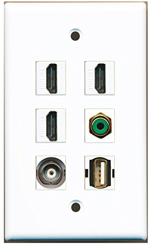 RiteAV - 3 HDMI 1 Port RCA Green 1 Port USB A-A 1 Port BNC Wall Plate