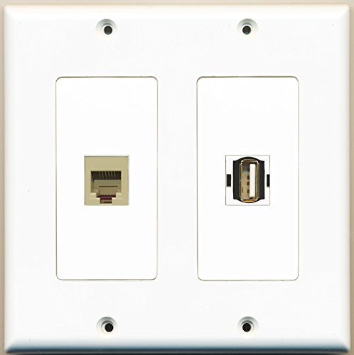 RiteAV - 1 Port USB A-A 1 Port Phone RJ11 RJ12 Beige - Dual Gang Wall Plate