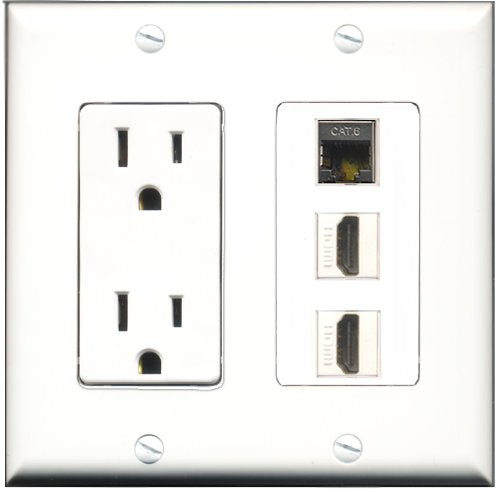 RiteAV - 15 Amp Power Outlet 2 Port HDMI 1 Port Shielded Cat6 Ethernet Ethernet Decorative Wall Plate