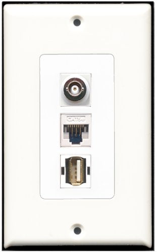 RiteAV - 1 Port USB A-A 1 BNC 1 Cat5e Ethernet White Wall Plate Decorative