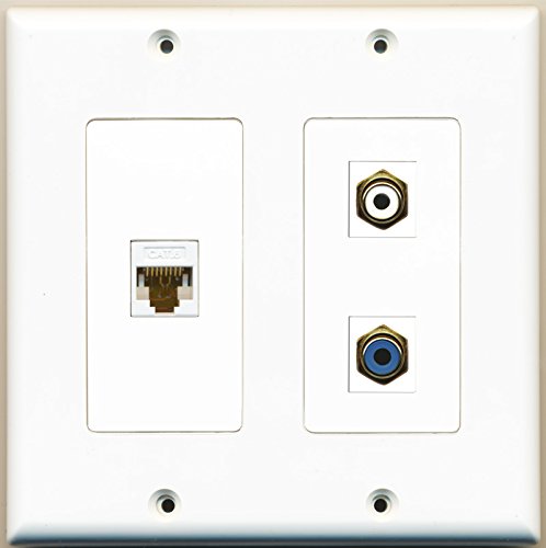 RiteAV - 1 Port RCA White 1 Port RCA Blue 1 Port Cat6 Ethernet White - 2 Gang Wall Plate