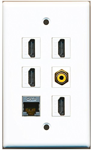 RiteAV - 4 HDMI 1 Port RCA Yellow 1 Port Shielded Cat6 Ethernet Wall Plate