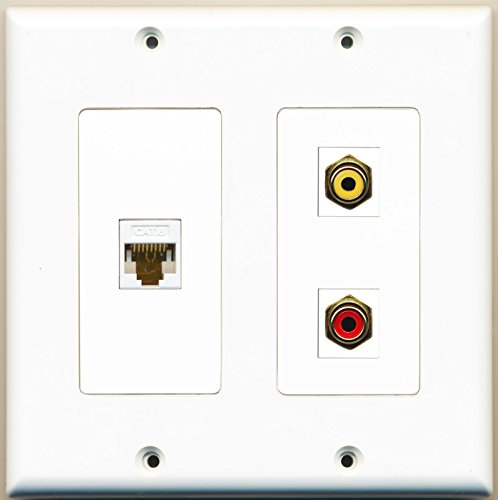 RiteAV - 1 Port RCA Red 1 Port RCA Yellow 1 Port Cat6 Ethernet White - 2 Gang Wall Plate