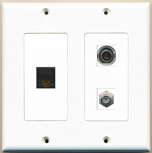 RiteAV - 1 Port Coax Cable TV- F-Type 1 Port 3.5mm 1 Port Cat6 Ethernet Black - 2 Gang Wall Plate