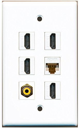 RiteAV - 4 HDMI 1 Port RCA Yellow 1 Port Cat6 Ethernet White Wall Plate