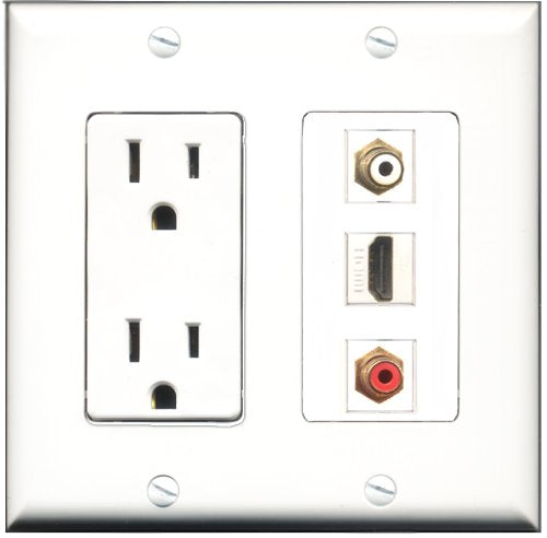 RiteAV - 15 Amp Power Outlet 1 Port HDMI 1 Port RCA Red 1 Port RCA White Decorative Wall Plate