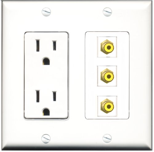 RiteAV - 15 Amp Power Outlet 3 Port RCA Yellow Decorative Wall Plate