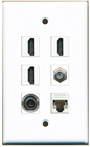 RiteAV - 3 HDMI 1 Port Coax Cable TV- F-Type 1 Port 3.5mm 1 Port Cat5e Ethernet White Wall Plate
