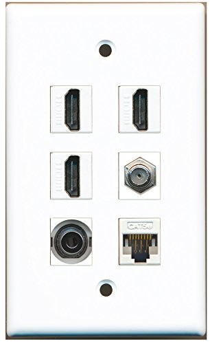 RiteAV - 3 HDMI 1 Port Coax Cable TV- F-Type 1 Port 3.5mm 1 Port Cat5e Ethernet White Wall Plate