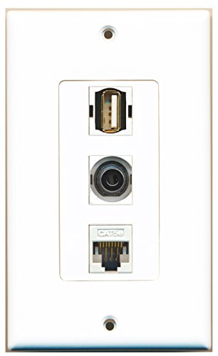 RiteAV - 1 Port USB A-A and 1 Port 3.5mm and 1 Port Cat5e Ethernet White Decorative Wall Plate Decorative