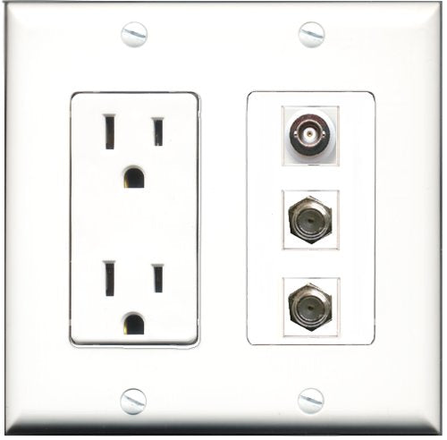 RiteAV - 15 Amp Power Outlet 2 Port Coax 1 Port BNC Decorative Wall Plate