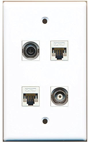 RiteAV - 1 Port 3.5mm 1 Port BNC 2 Port Cat5e Ethernet White Wall Plate