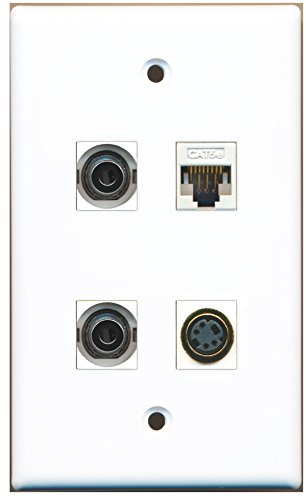 RiteAV - 1 Port S-Video 2 Port 3.5mm 1 Port Cat5e Ethernet White Wall Plate