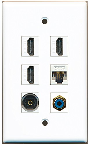 RiteAV - 3 HDMI 1 Port RCA Blue 1 Port Toslink 1 Port Cat5e Ethernet White Wall Plate